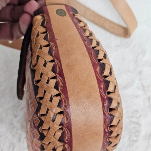 Brown Leather Mexico Mini Crossbody Boho Festival Hippie - Picture 5 of 11